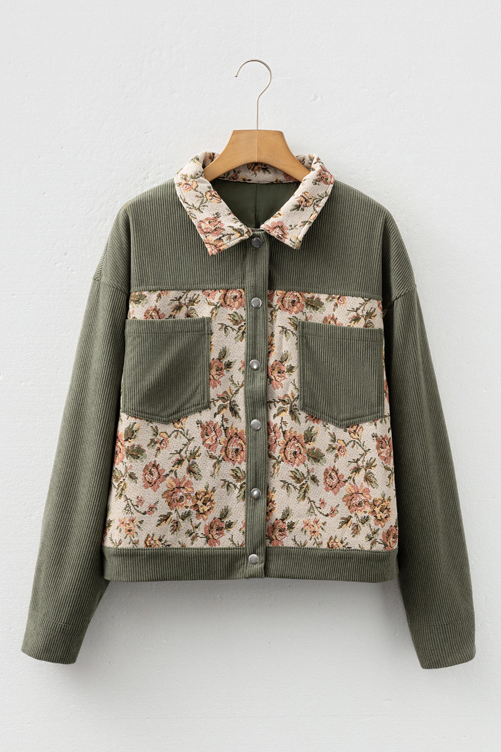 Floral Patchwork Ribbed Corduroy Shirt Jacket
