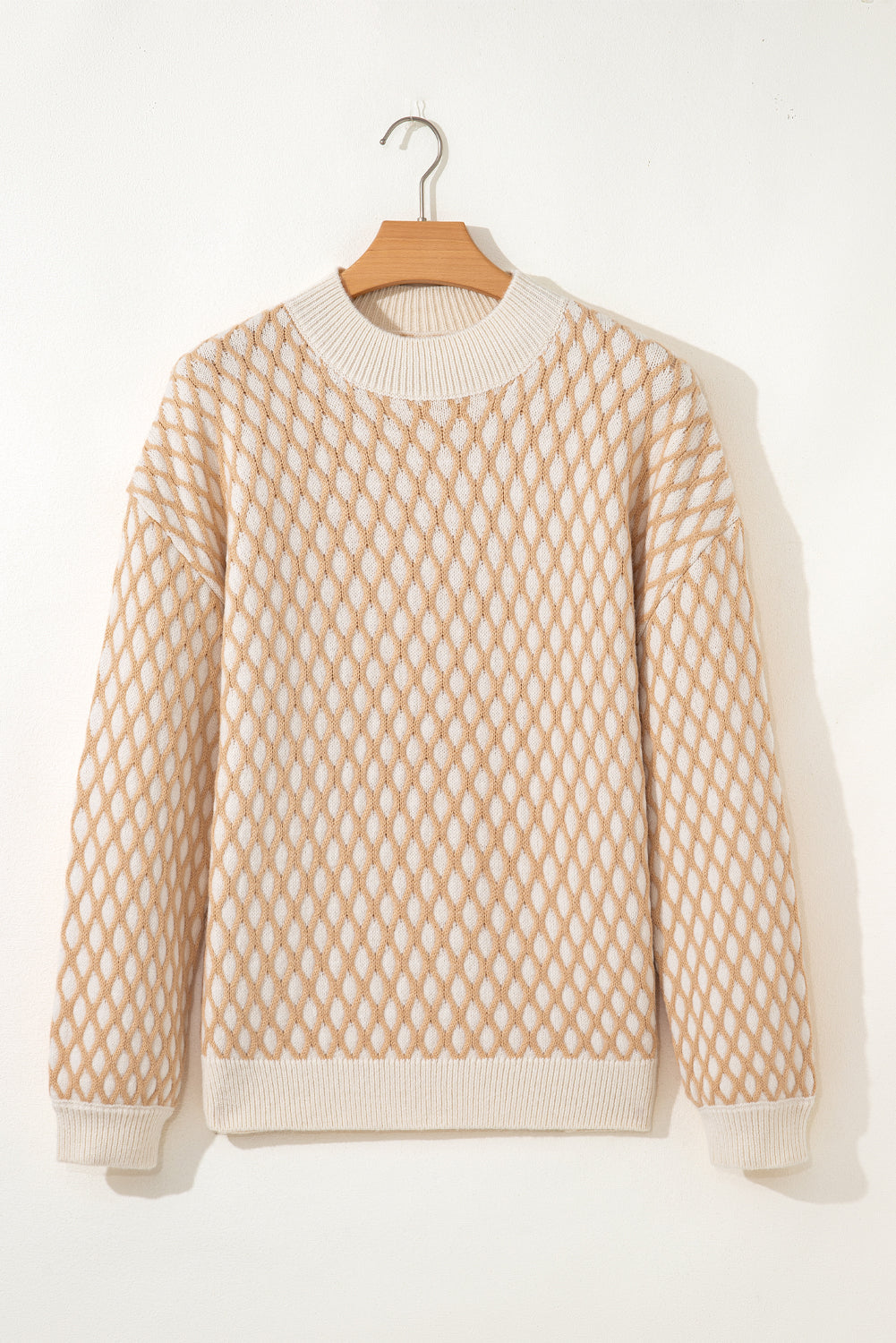 Rhombus Textured Knit Mock Neck Sweater