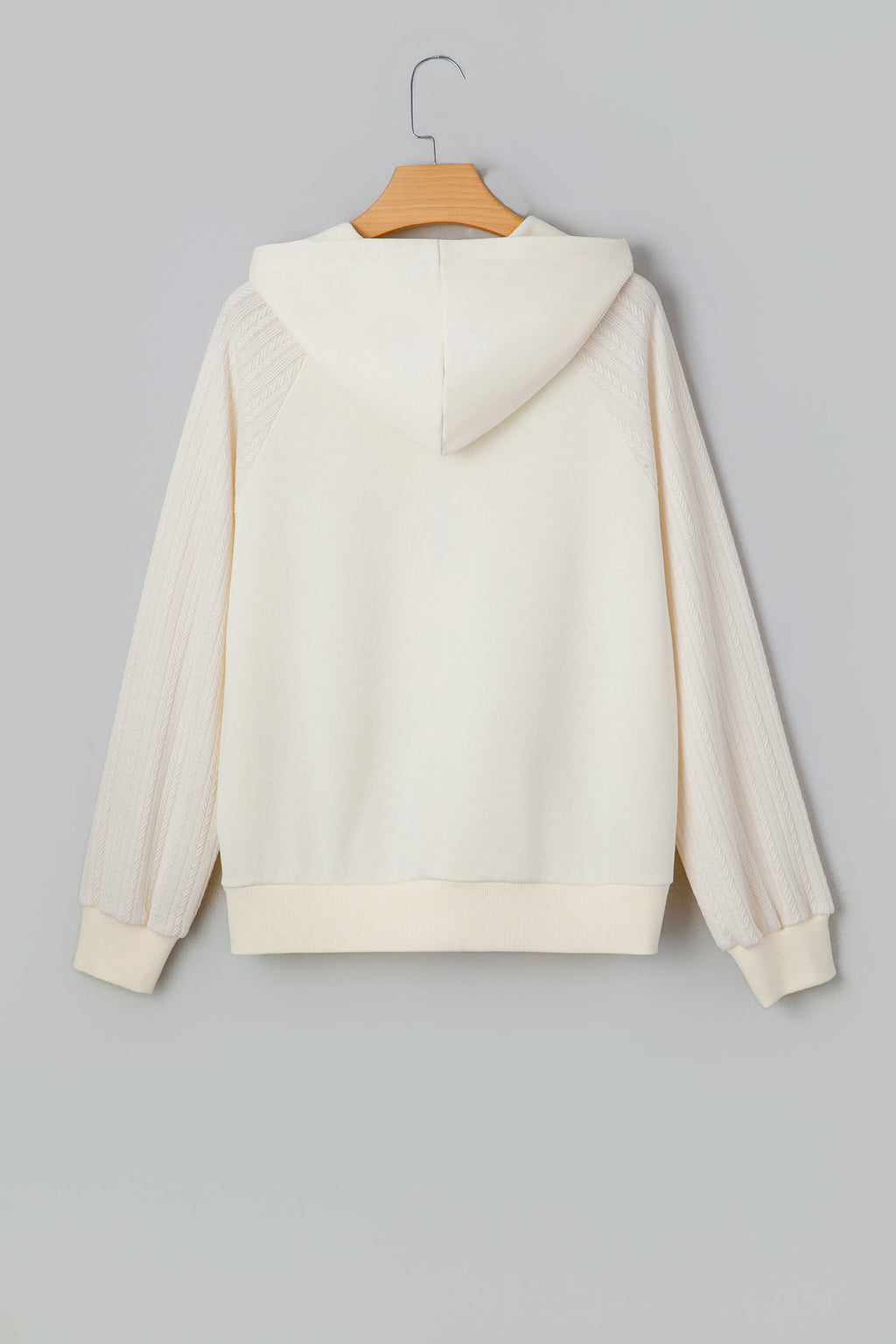 Solid Half-Zip Textured Patchwork Sleeve Hoodie