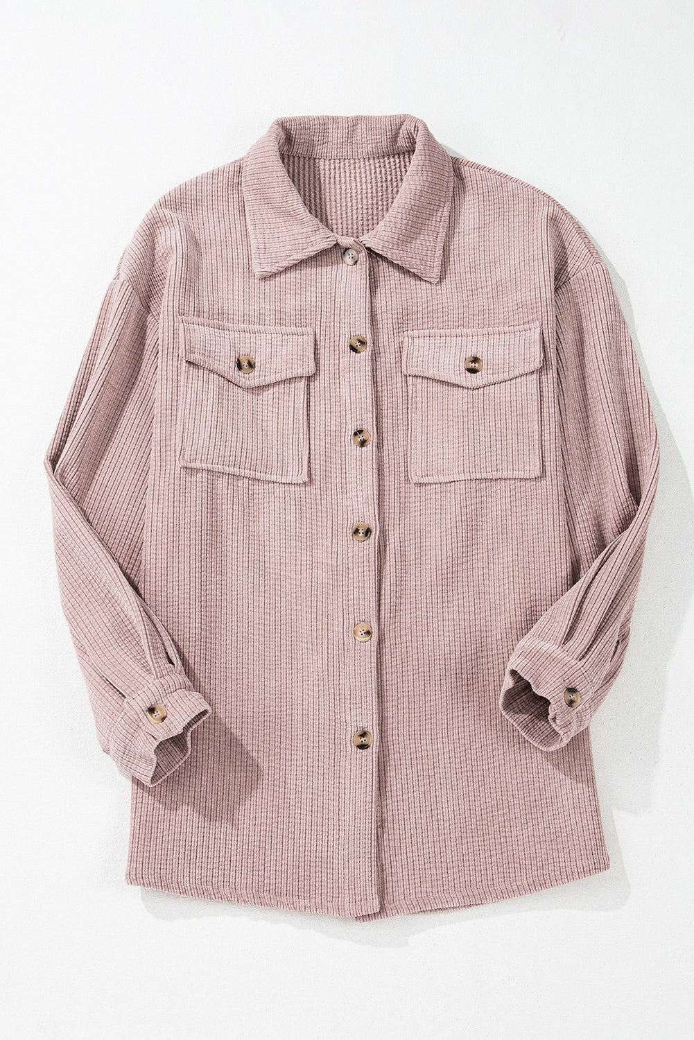 Solid Corduroy Button-Up Pocketed Shacket