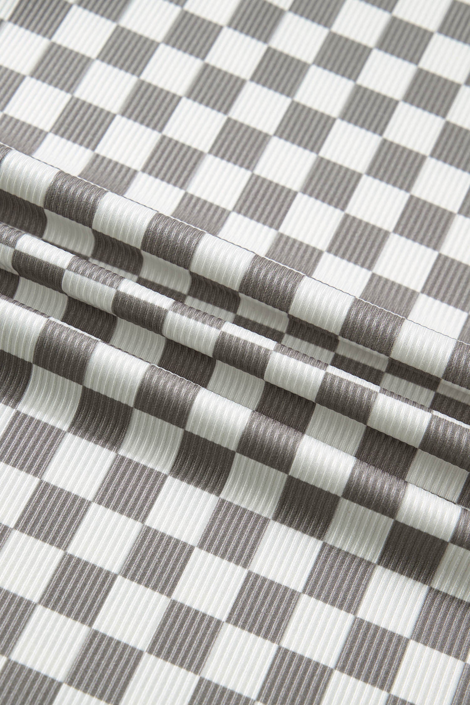 Checker Ribbed Knit Halter Tank Top