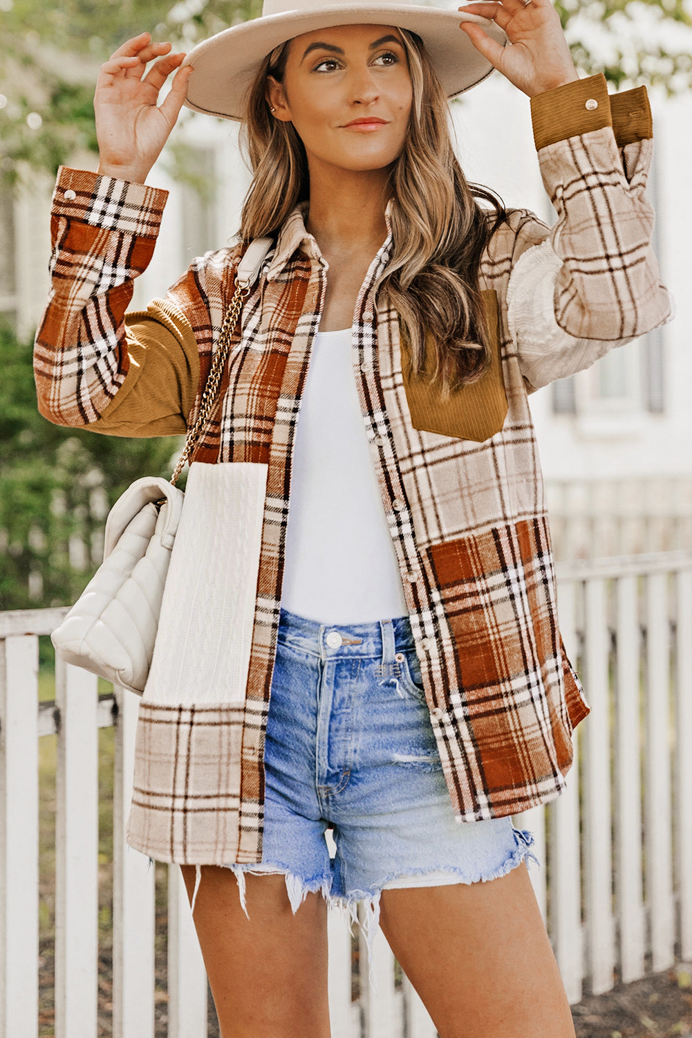 Plaid Colorblock Patchwork Chest Pocket Shirt Jacket