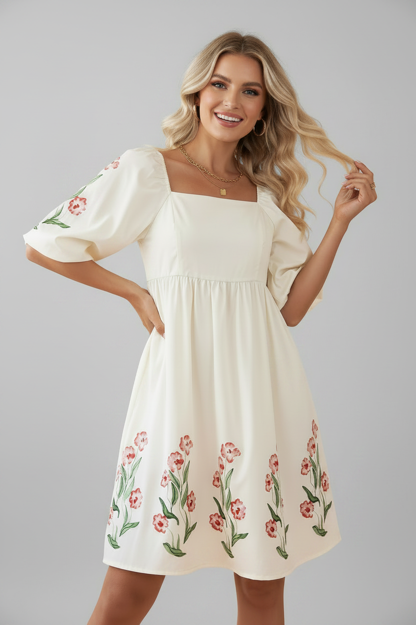 Floral Puff Sleeve Babydoll Dress