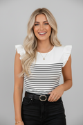 Stripe Contrast Bow Tie Back Ruffle Tank Top