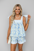 Floral Stripe Patchwork Top & Shorts Set