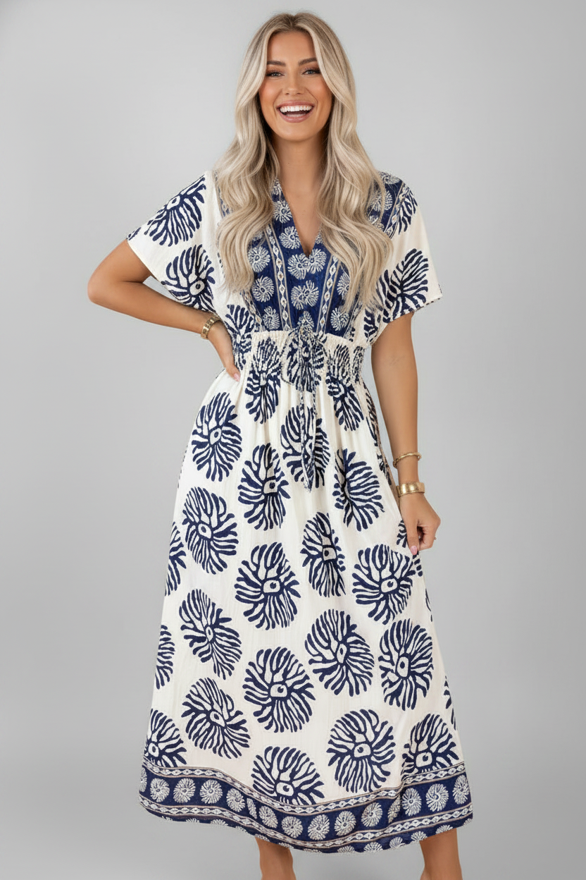 Boho Floral Patchwork V-Neck Dolman Maxi Dress