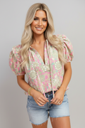 Floral Tie Neck Puff Sleeve Blouse