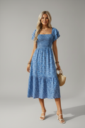 Floral Smocked Square Neck Ruffle Sleeve Dress