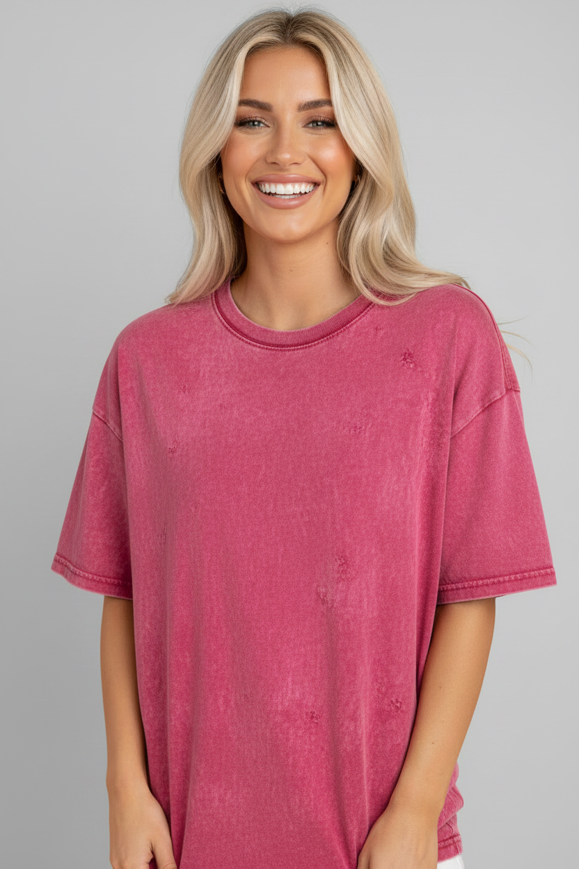 Solid Mineral Wash Short Sleeve Oversized Tee