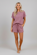 Solid Corded Knit Tee & Drawstring Short Set