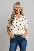 Polka Dot Dolman Sleeve Buttoned Shirt