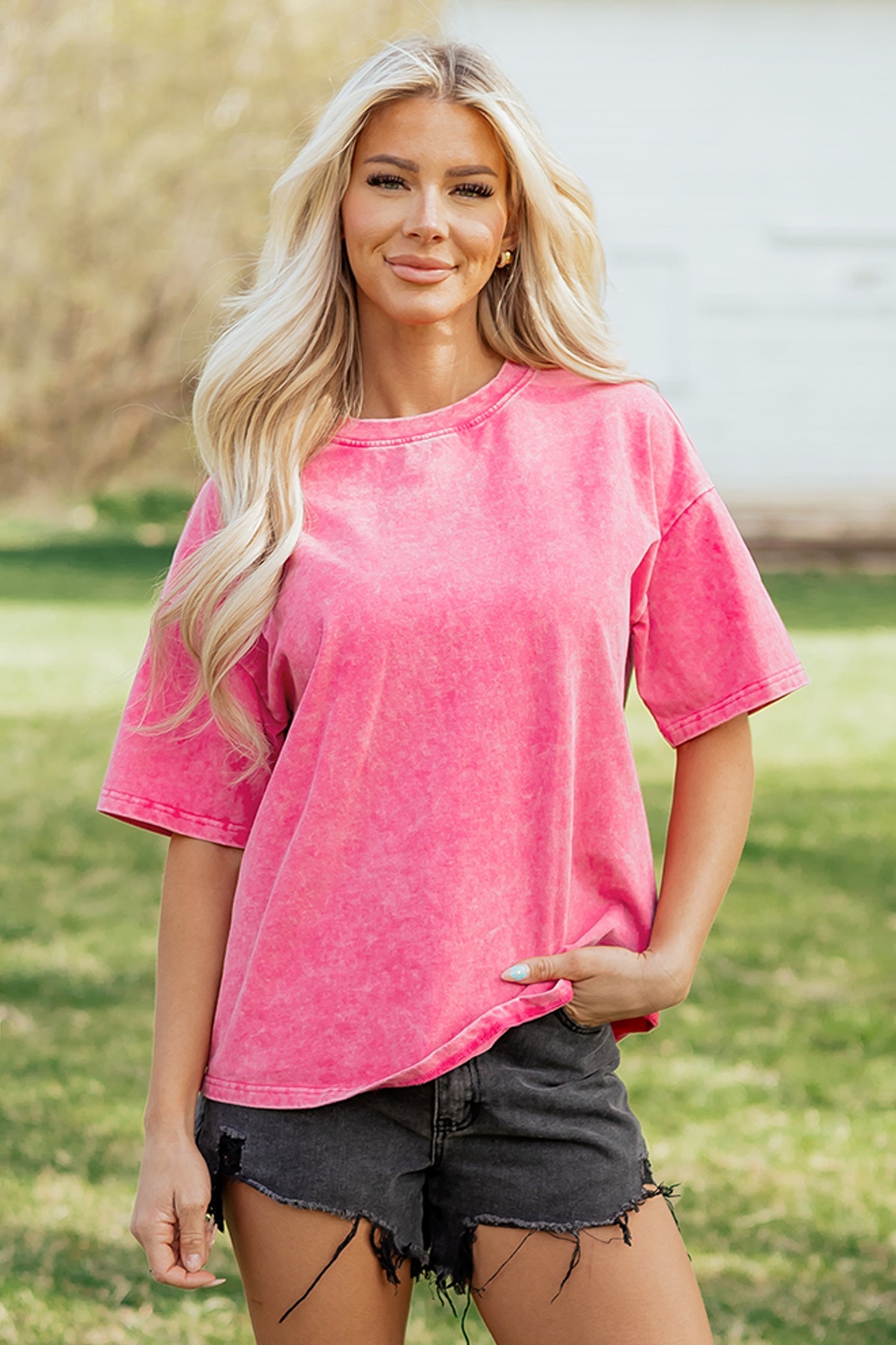Solid Mineral Wash Short Sleeve Oversized Tee