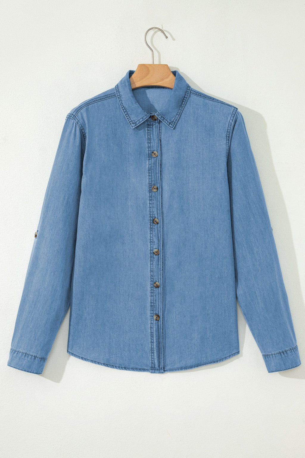 Denim Tab Sleeve Button Down Shirt