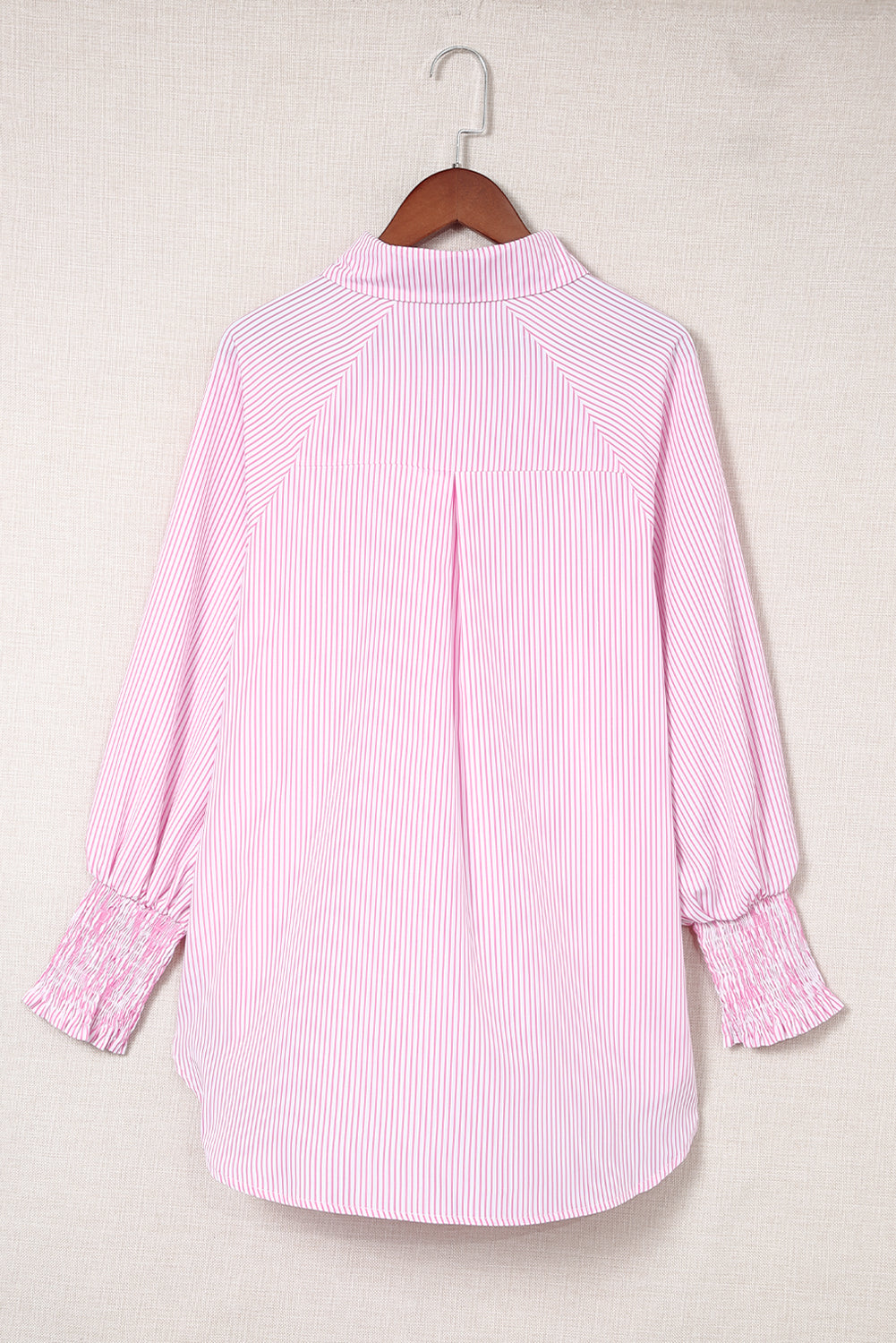 Stripe Smocked Long Sleeve Button-Up Shirt