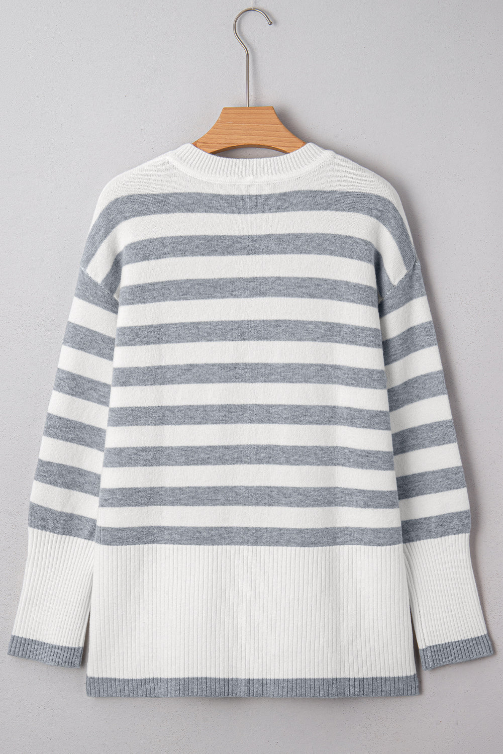 Stripe Ribbed Side-Button Drop Shoulder Sweater