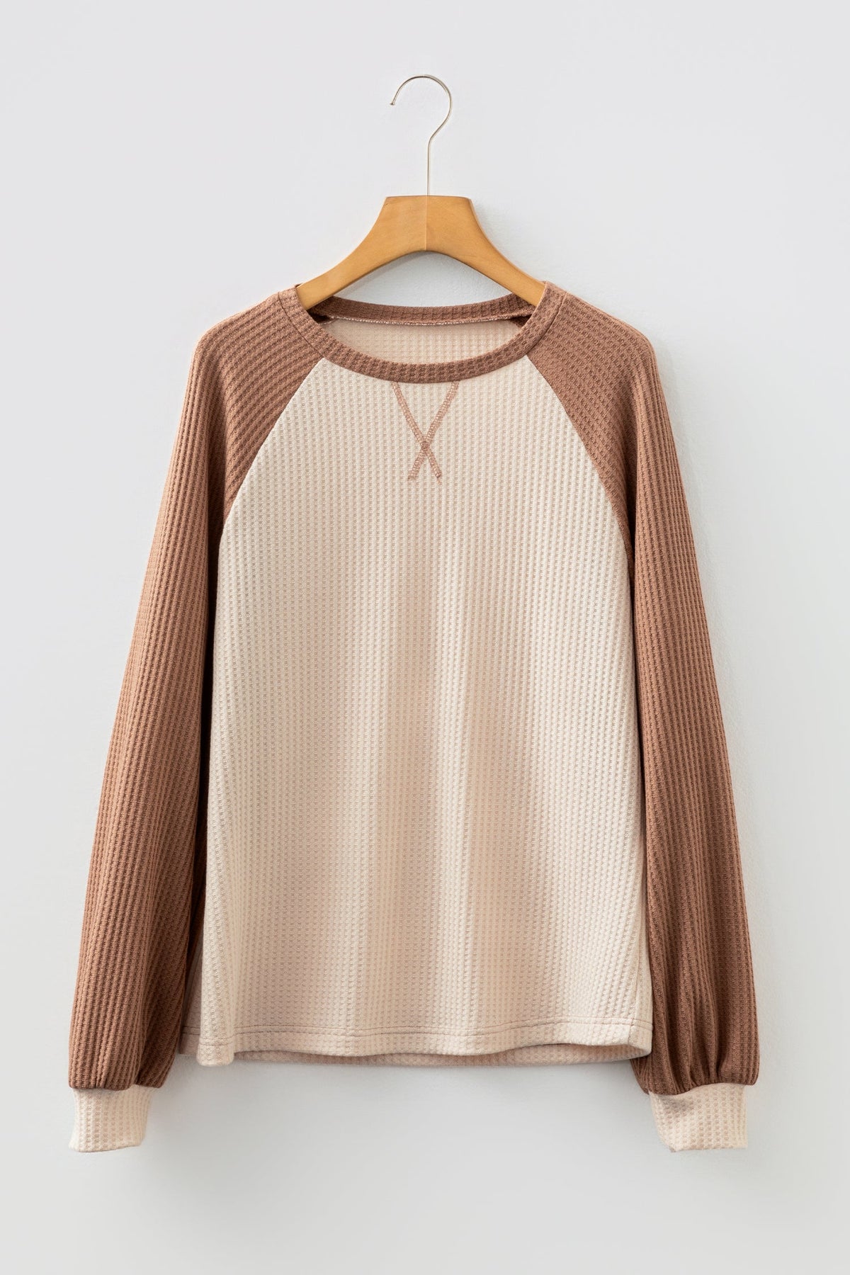 Colorblock Waffle Knit Raglan Sleeve Top