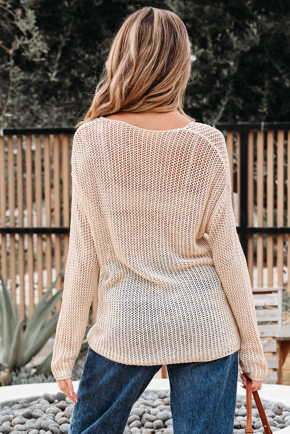 Solid Crochet Hollow-Out Sweater