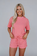 Stripe Side Split Tee & Drawstring Shorts Set