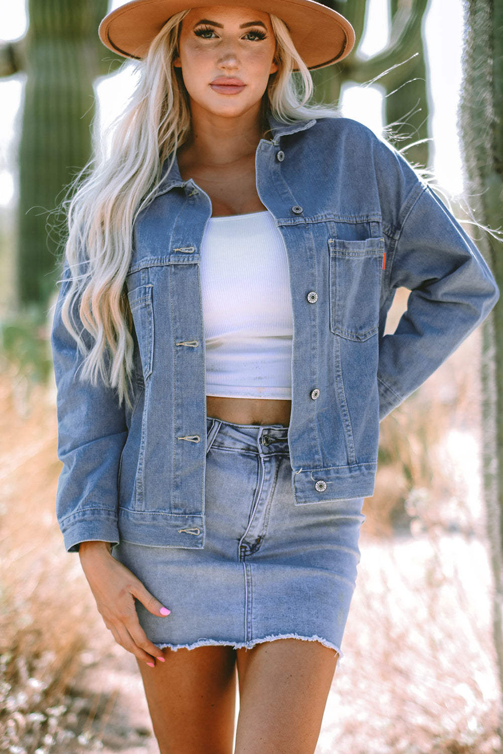 Stripe Denim Chest Pocket Oversize Jacket