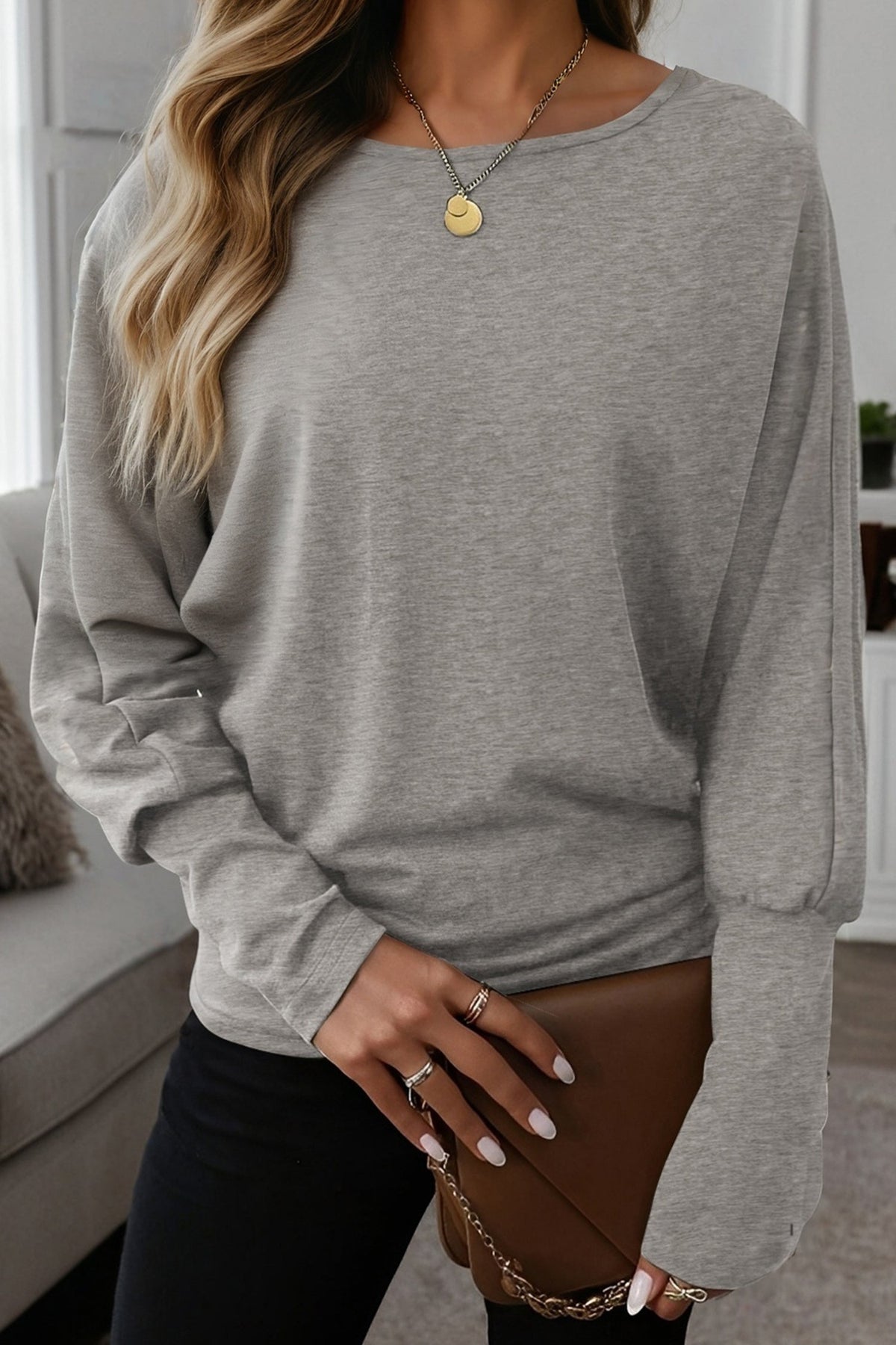 Solid Extended Cuff Long Sleeve Top