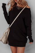Solid Asymmetric Neck Sweater Mini Dress