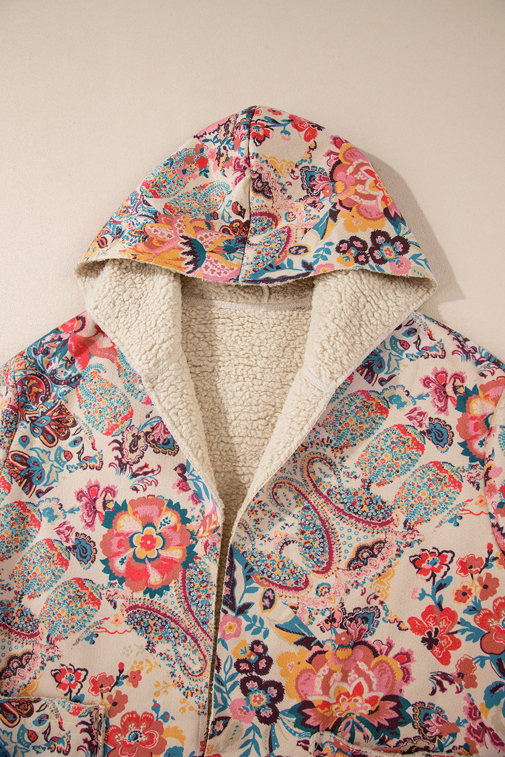 Floral Sherpa Lined Hooded Jacket