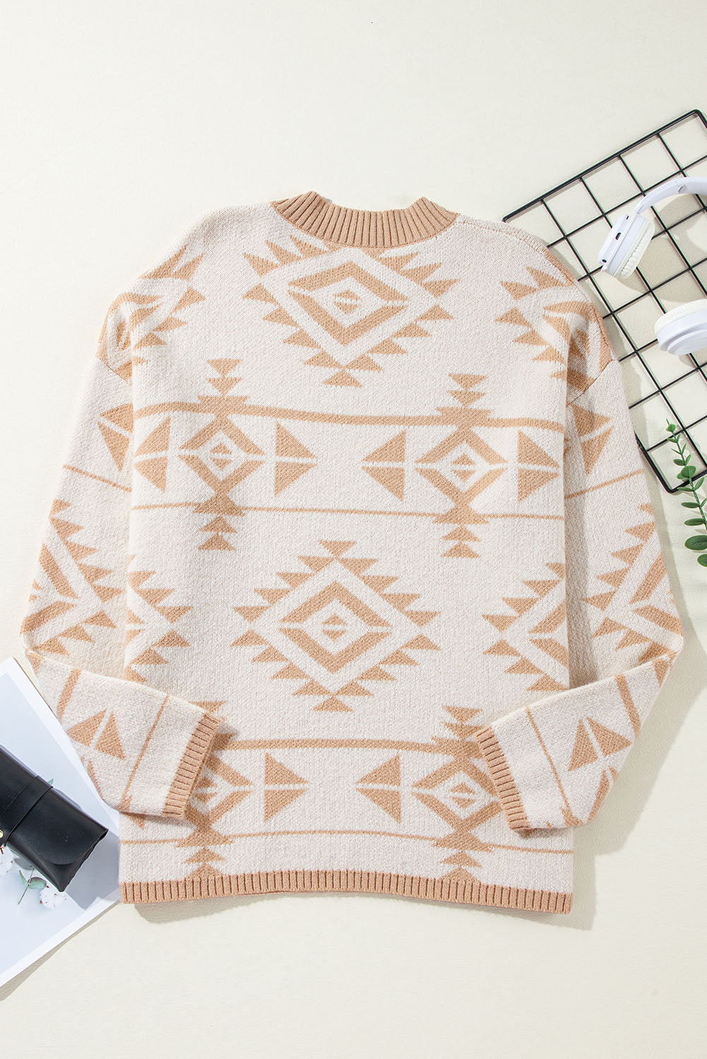 Plus Size Western Aztec Long Sleeve Sweater