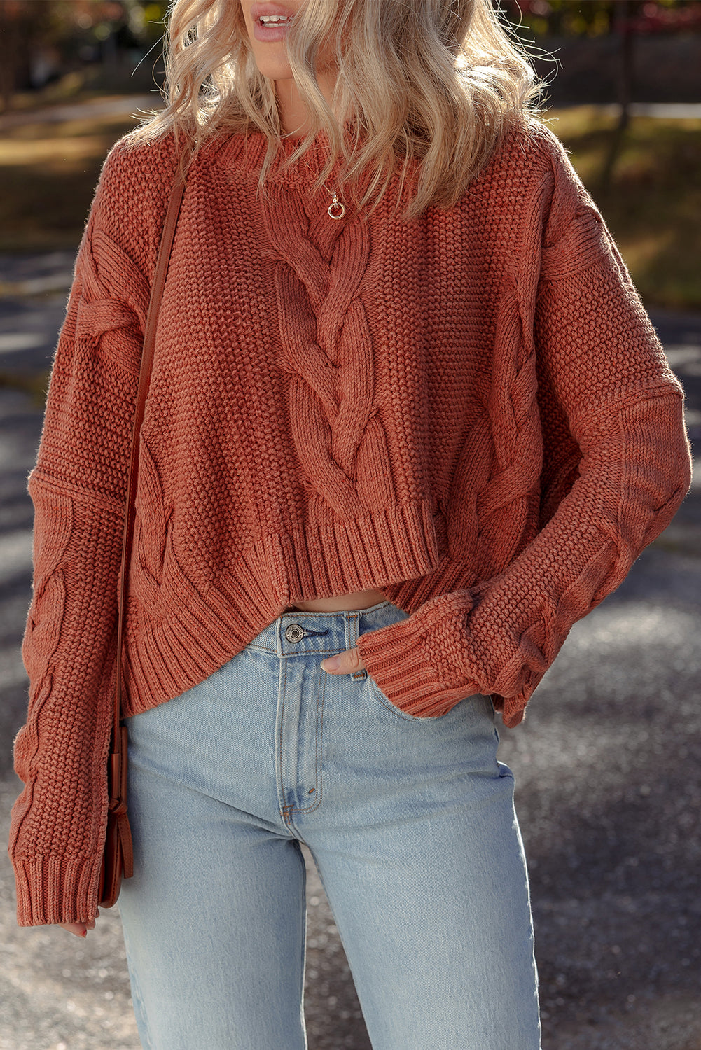 Textured Chunky Knit Long Sleeve Sweater