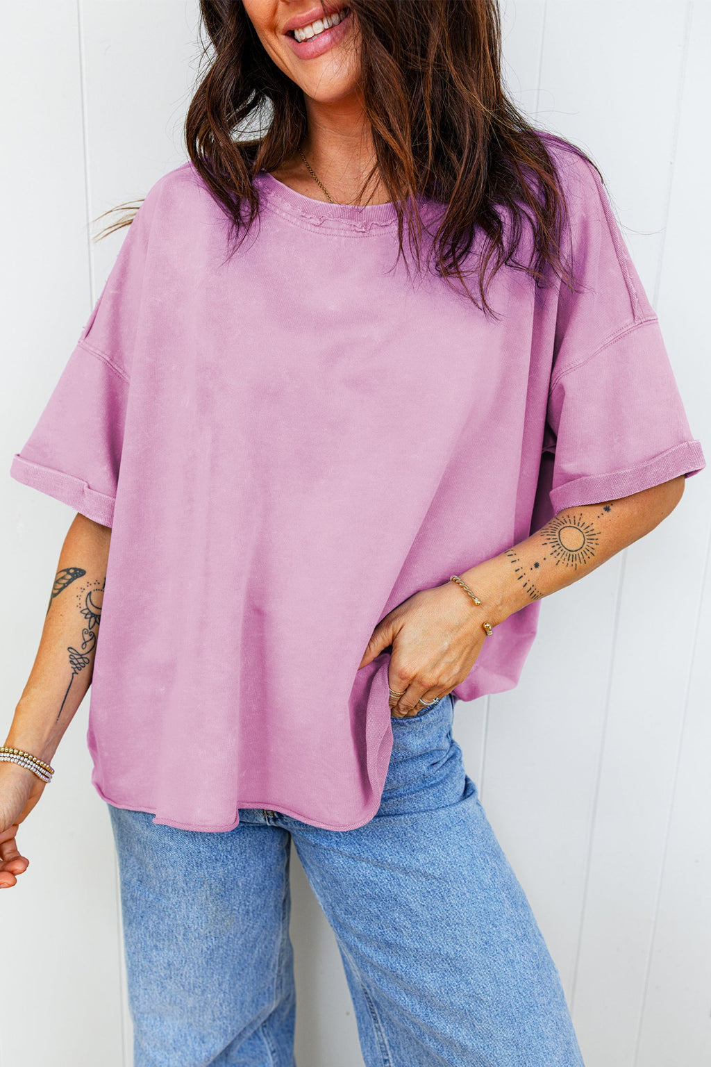 Mineral Wash Drop Shoulder Raw Edge Tee
