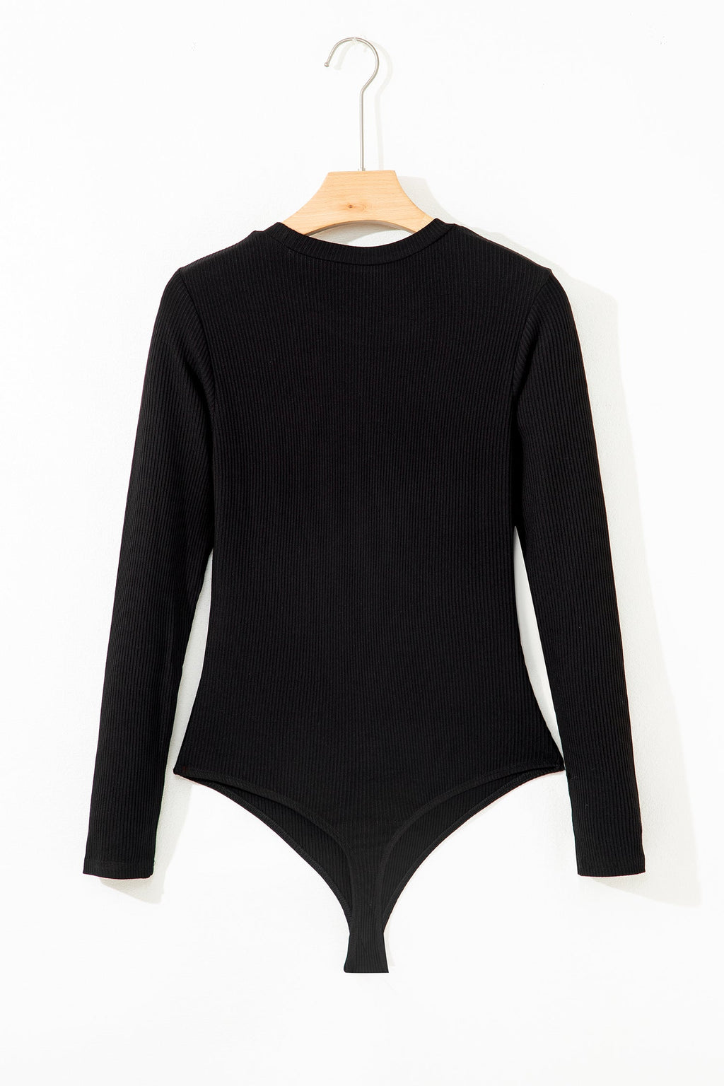 Solid Ribbed Round Neck Long Sleeve Bodysuit