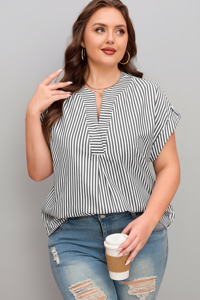 Plus Size Stripe V-Neck Dolman Sleeve Blouse