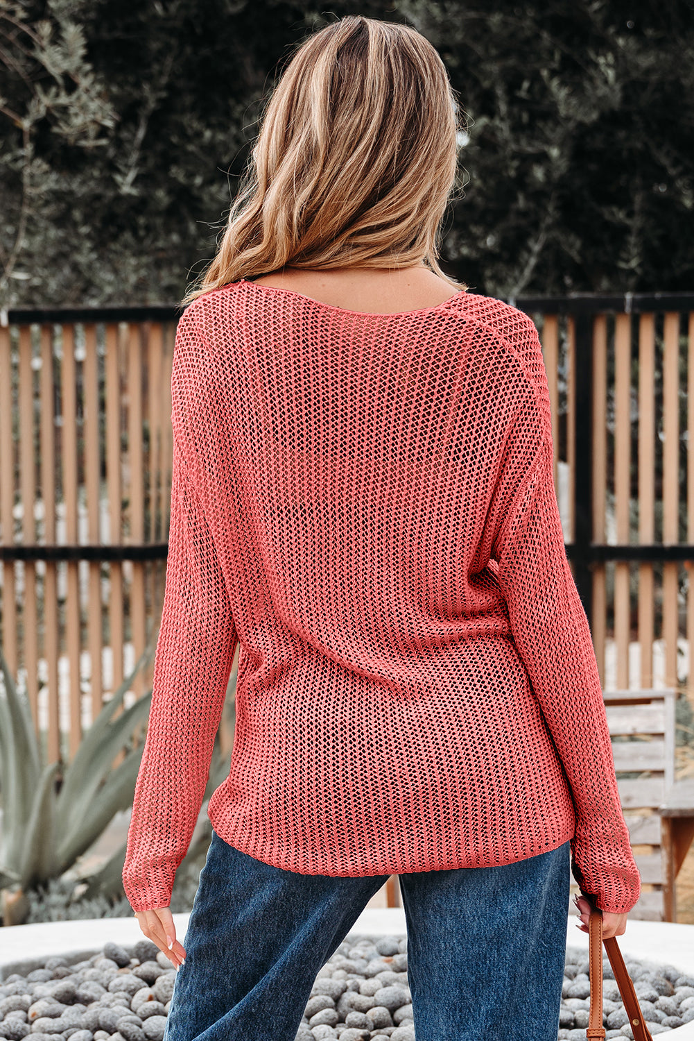 Solid Crochet Hollow-Out Sweater