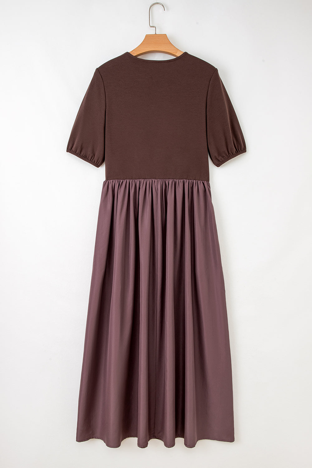 Patchwork Knit Short Sleeve Pleated Maxi Dress