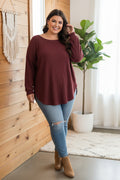 Plus Size Ribbed Button Decor Long Sleeve Top