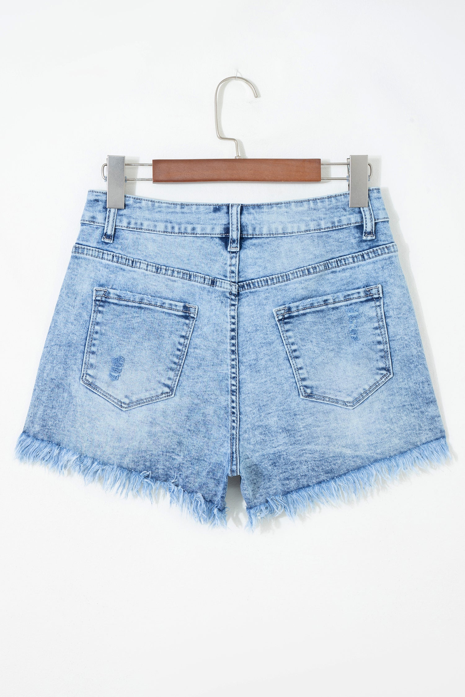 Distressed Denim Acid Wash High Waist Shorts