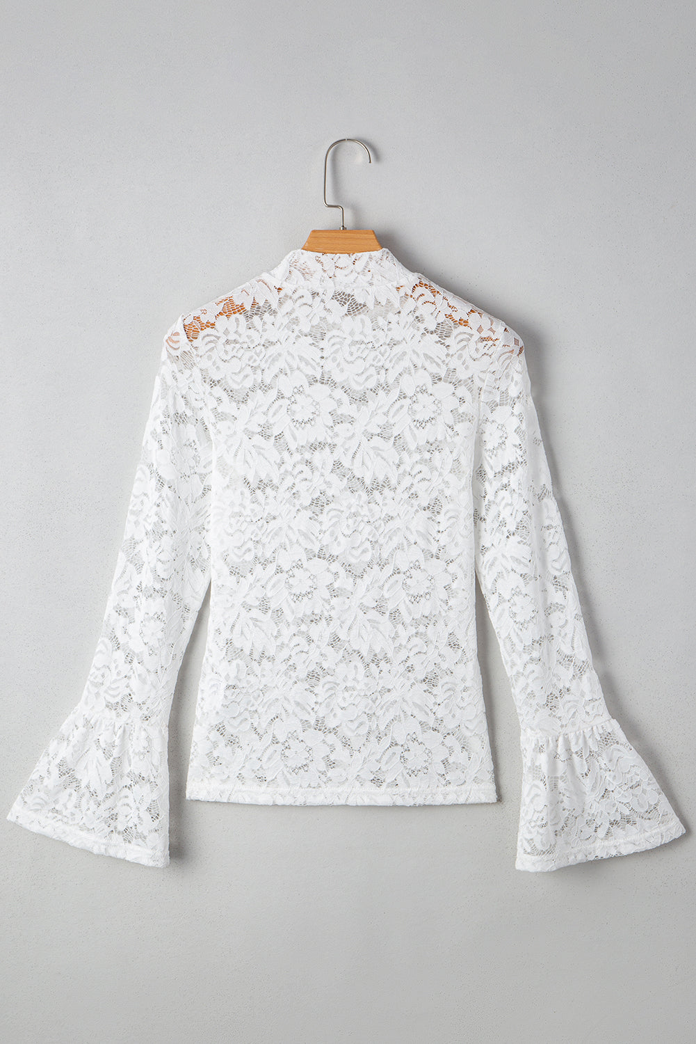 Solid Lace Crochet Bell Sleeve Blouse
