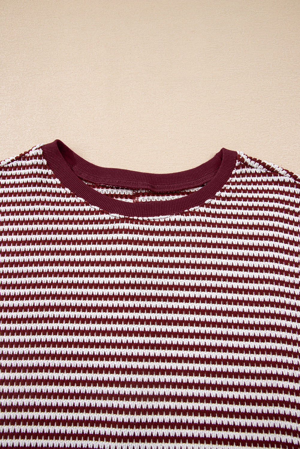 Stripe Ribbed Trim Drop Shoulder Top