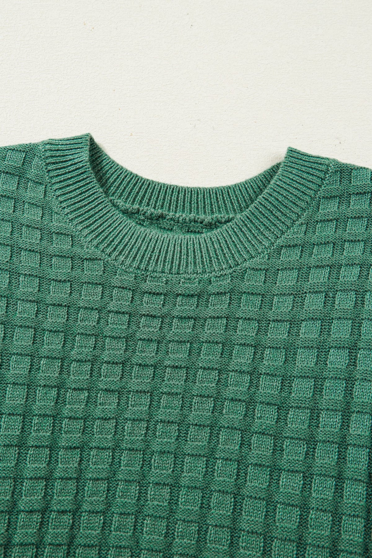 Solid Textured Round Neck Short Sleeve Sweater