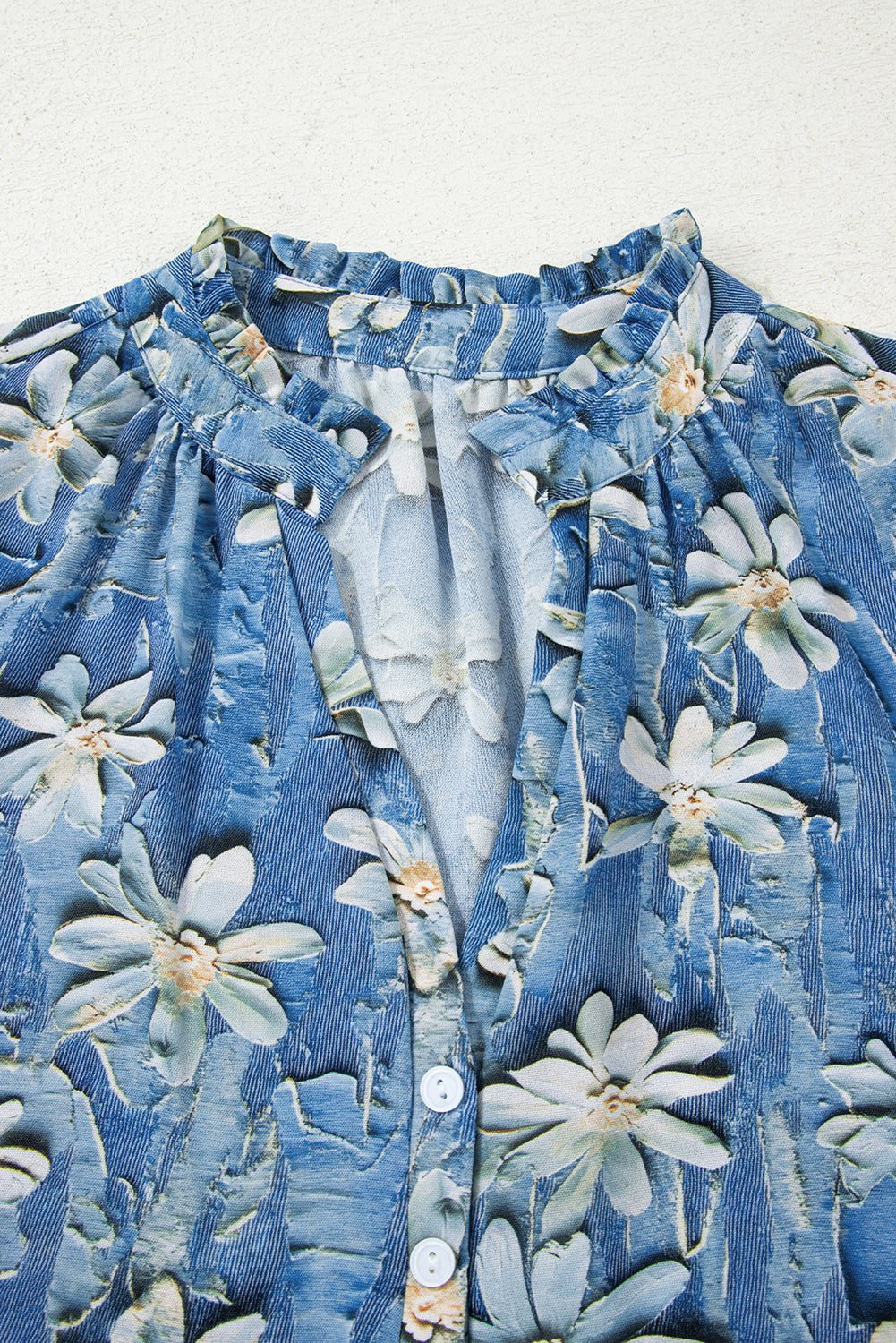 Floral Half Placket Collared V-Neck Blouse