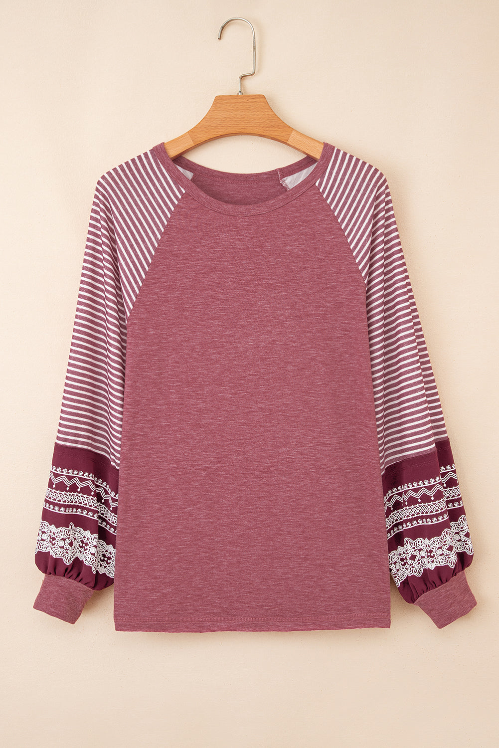 Stripe Patchwork Raglan Long Sleeve Top