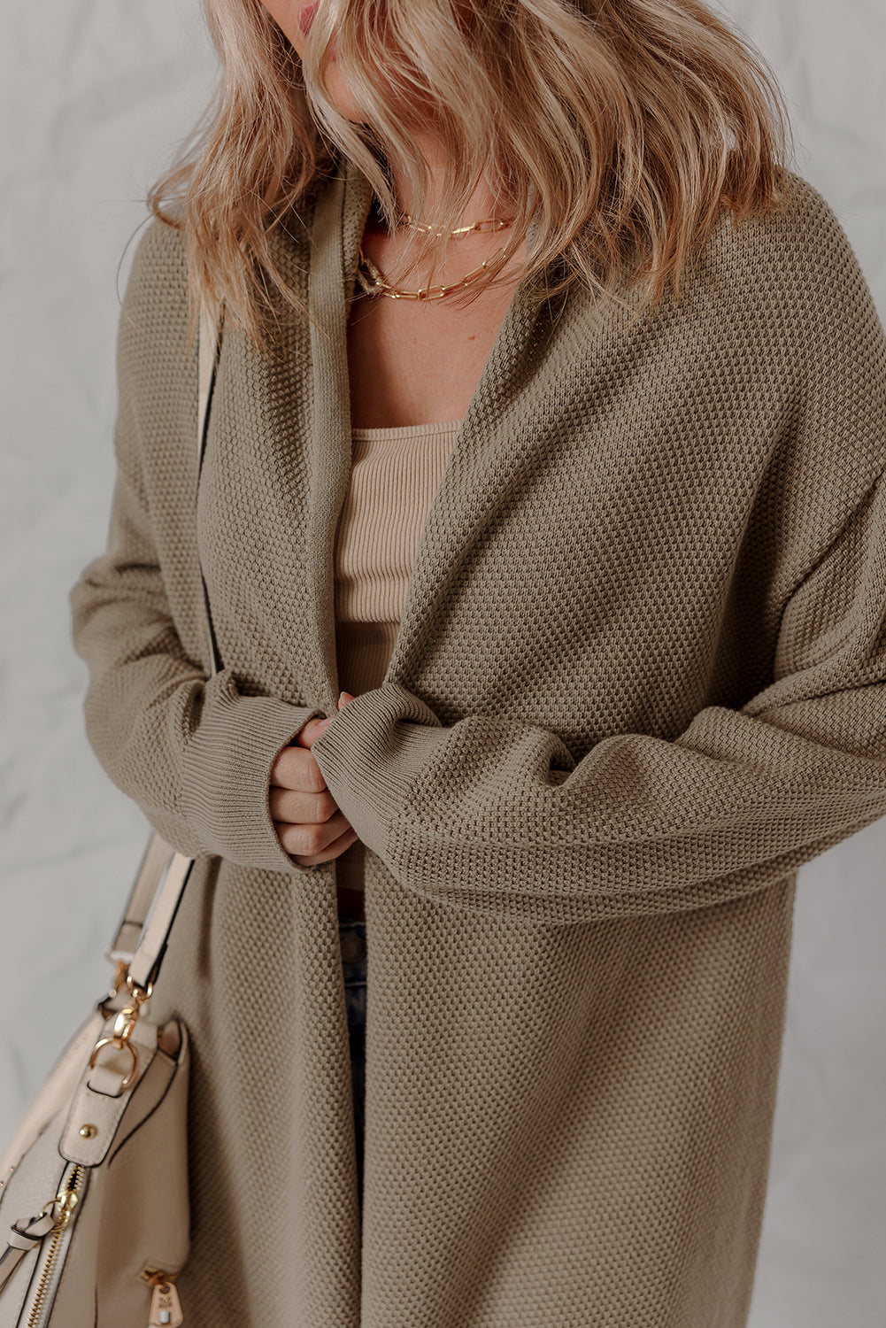Solid Textured Knit Open-Front Sweater Cardigan