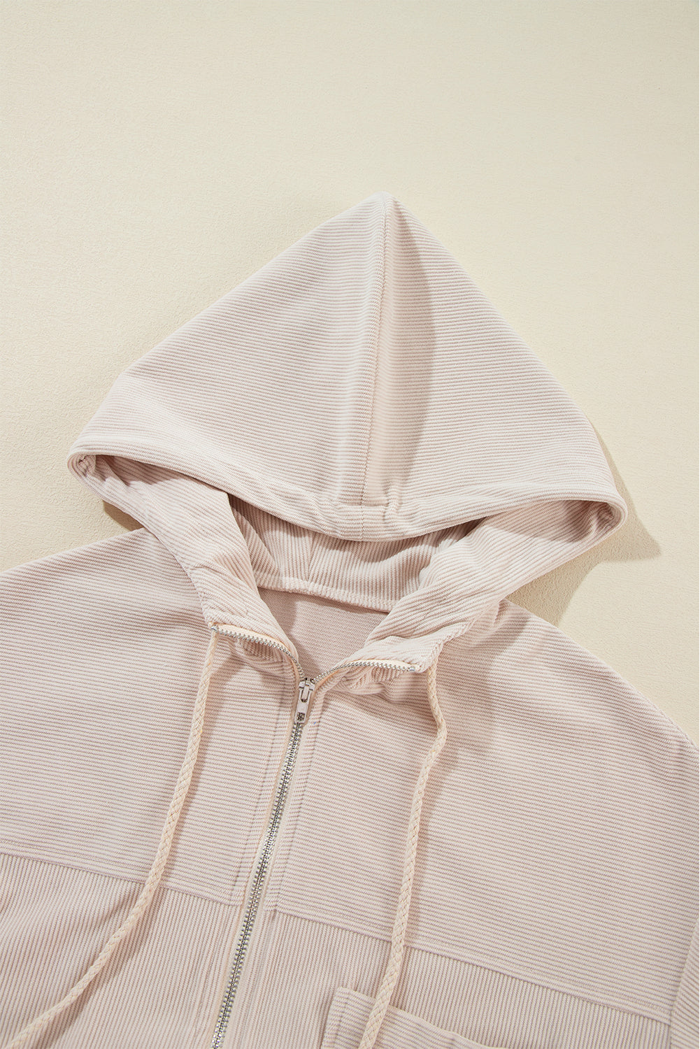 Solid Corduroy Zip-Up Pocketed Hooded Jacket