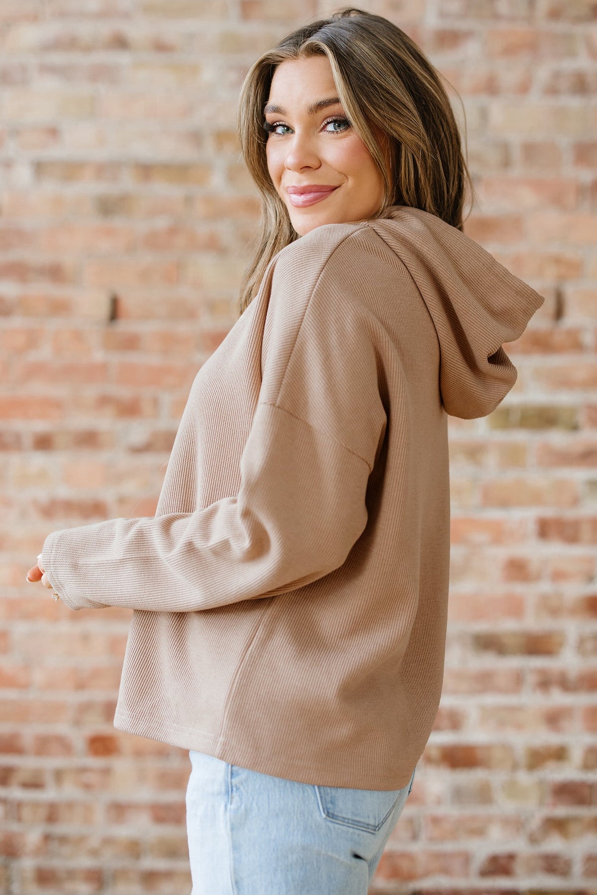 Ribbed Knit Leopard & Lace Drawstring Hoodie