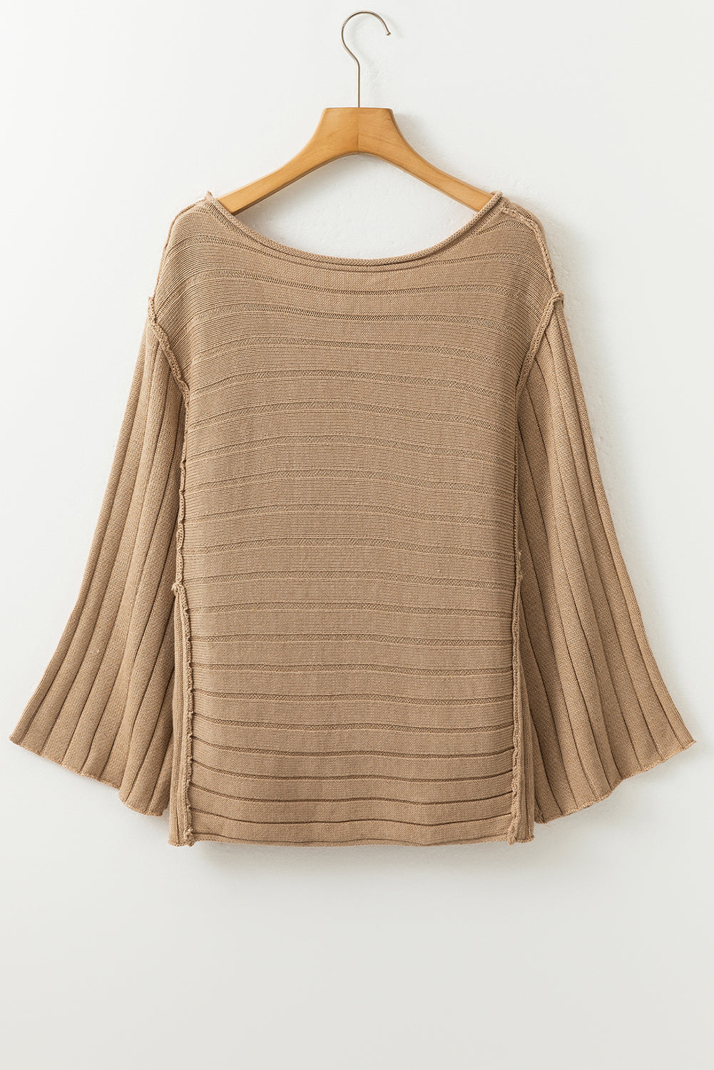 Ribbed Knit Reverse Seam 3/4 Sleeve Sweater