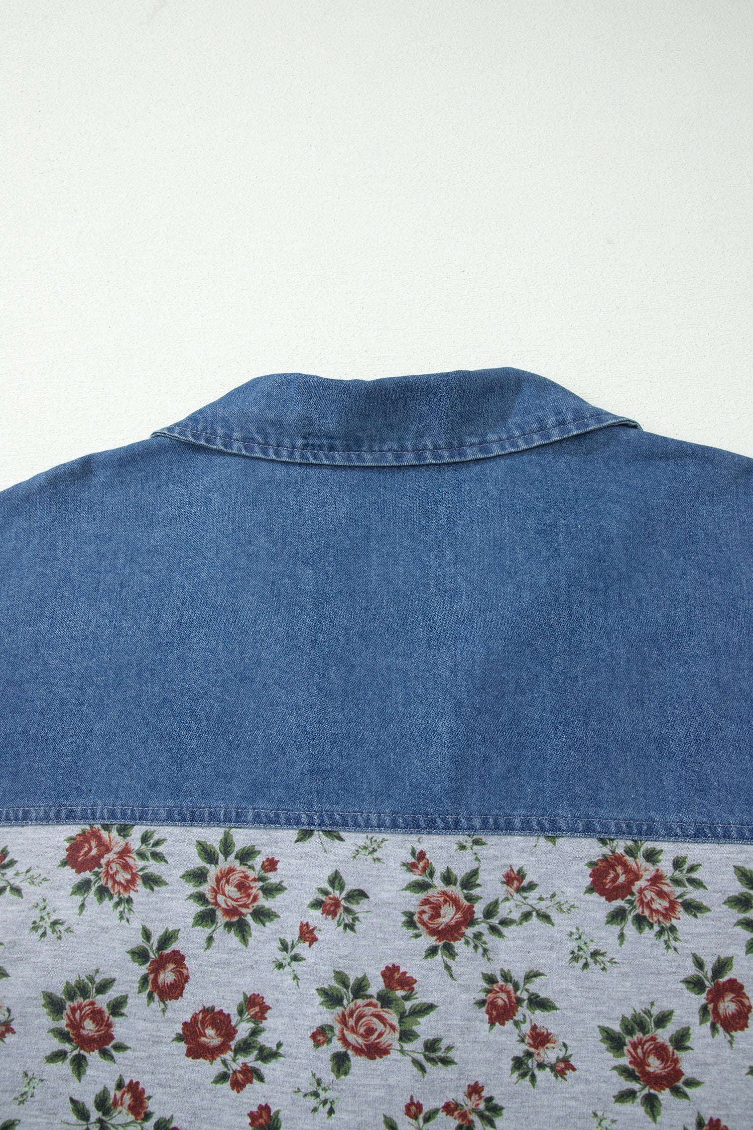 Plus Size Floral Denim Patchwork Polo Tee