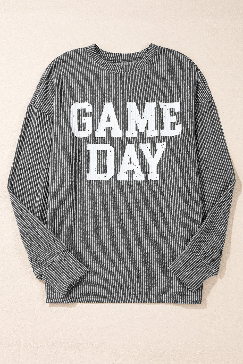 GAME DAY Textured Long Sleeve Crewneck Top