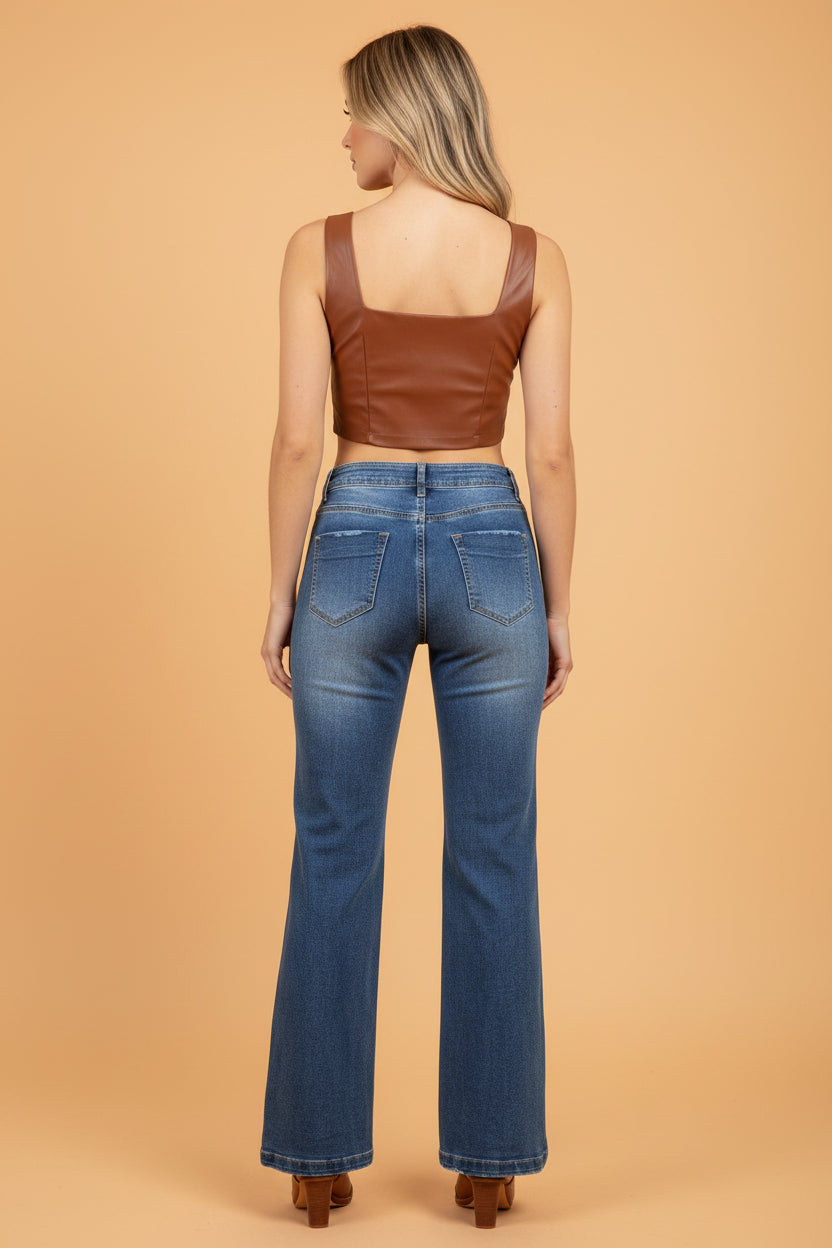 Acid Washed Straight Leg Full Length Jeans