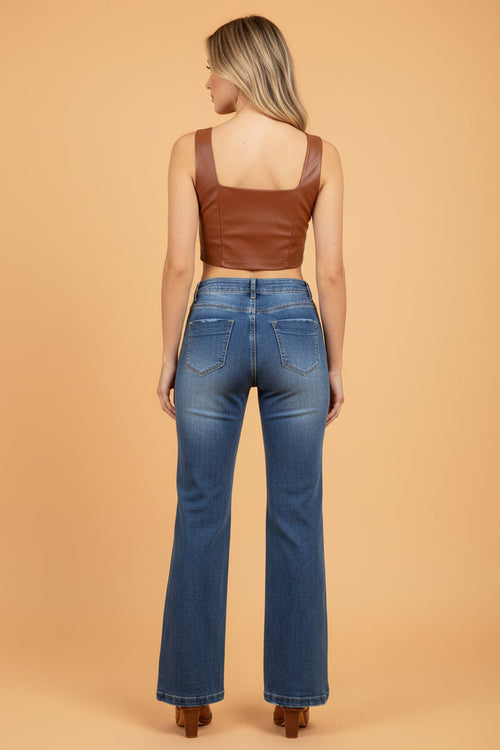 Acid Washed Straight Leg Full Length Jeans