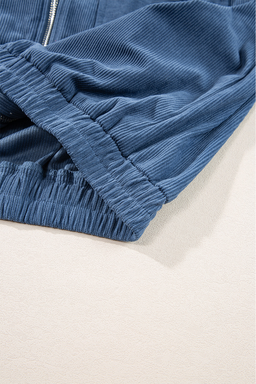 Solid Corduroy Zip-Up Pocketed Hooded Jacket