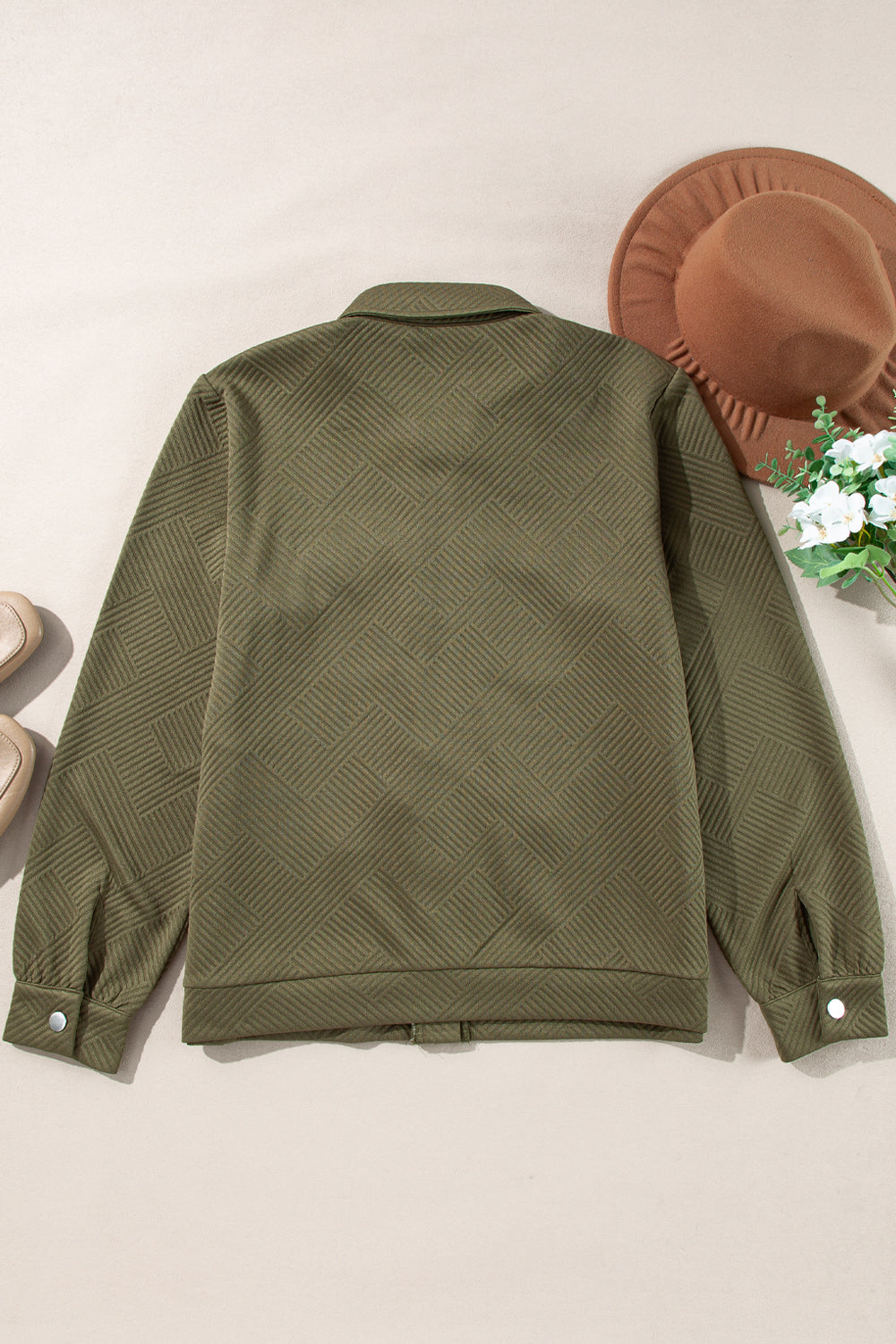 Solid Flap Pocket Shirt Collar Zip Up Jacket